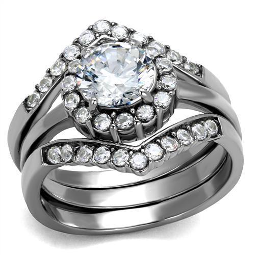 JCE2297 High polished (no plating) Stainless Steel Ring with AAA Grade CZ in Clear