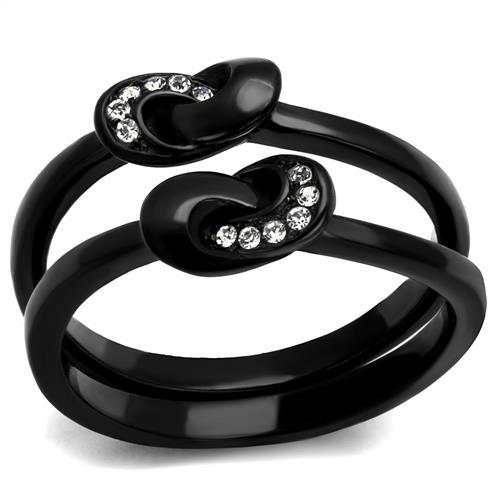 JCE2300 IP Black(Ion Plating) Stainless Steel Ring with Top Grade Crystal in Clear