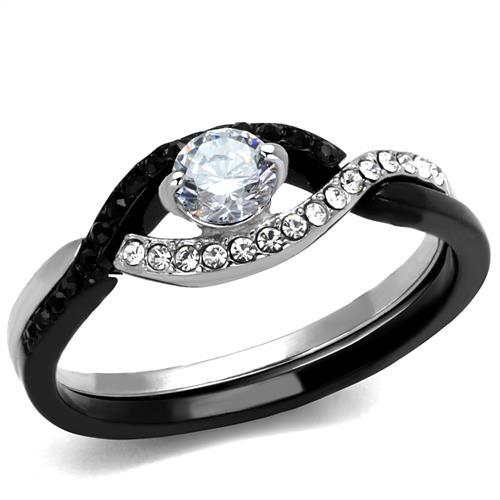 JCE2301 Two-Tone IP Black (Ion Plating) Stainless Steel Ring with AAA Grade CZ in Clear