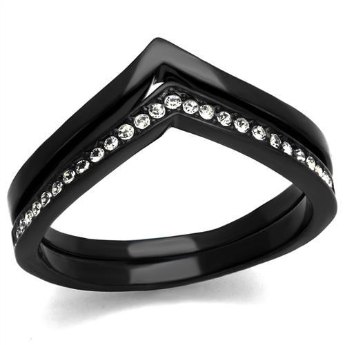 JCE2302 IP Black(Ion Plating) Stainless Steel Ring with Top Grade Crystal in Clear