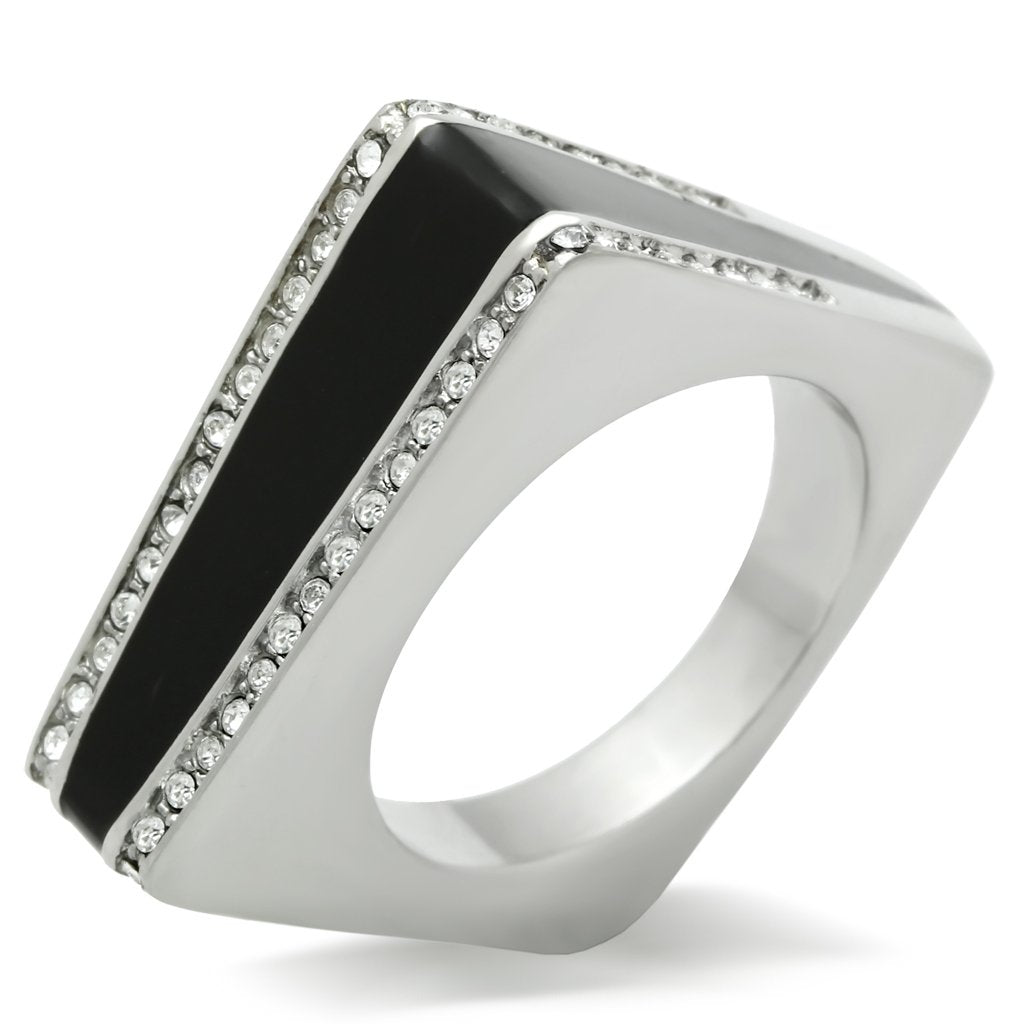 JCE232 High polished (no plating) Stainless Steel Ring with Top Grade Crystal in Clear