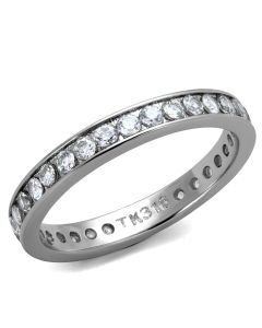 JCE2343 High polished (no plating) Stainless Steel Ring with AAA Grade CZ in Clear
