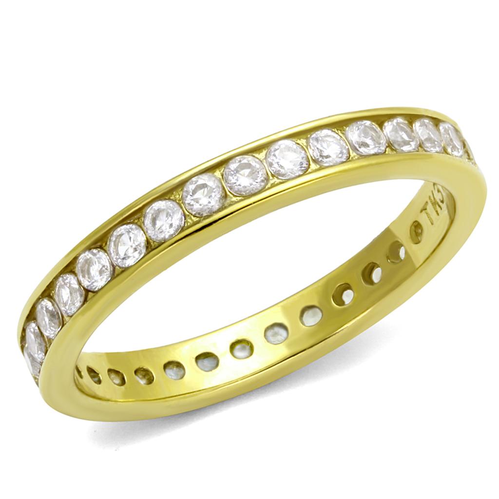 JCE2343G IP Gold(Ion Plating) Stainless Steel Ring with AAA Grade CZ in Clear