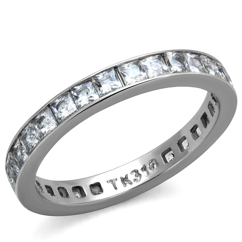 JCE2344 High polished (no plating) Stainless Steel Ring with AAA Grade CZ in Clear
