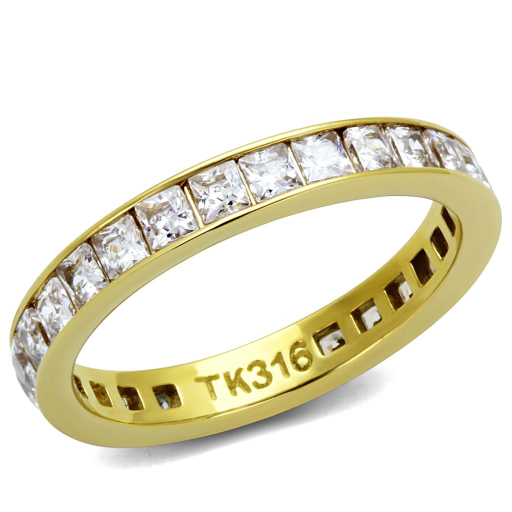 JCE2344G IP Gold(Ion Plating) Stainless Steel Ring with AAA Grade CZ in Clear