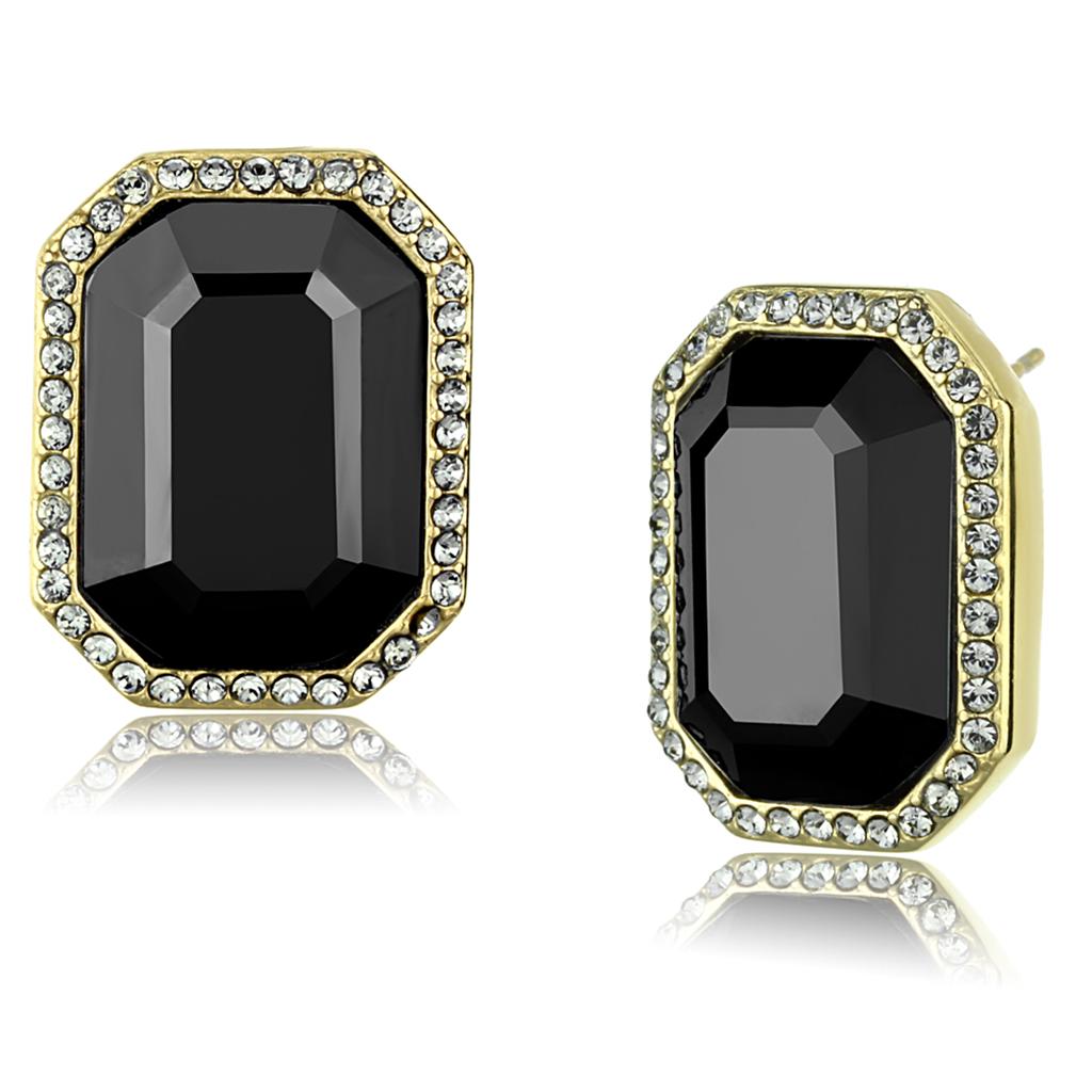 JCE2378 IP Gold(Ion Plating) Stainless Steel Earrings with Top Grade Crystal in Hematite