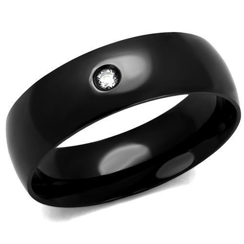 JCE2409 IP Black(Ion Plating) Stainless Steel Ring with AAA Grade CZ  in Clear