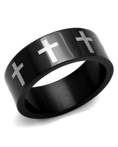 JCE2410 Two-Tone IP Black (Ion Plating) Stainless Steel Ring with No Stone
