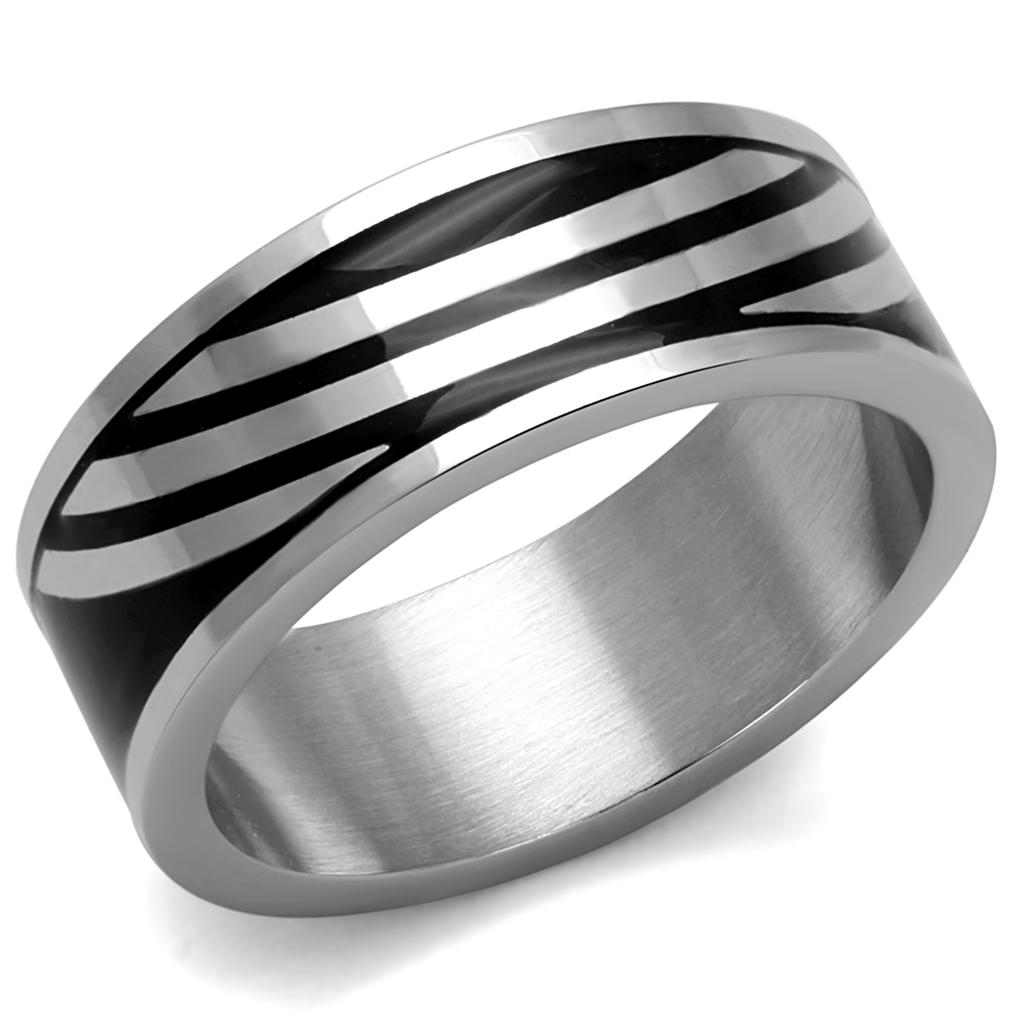 JCE2411 High polished (no plating) Stainless Steel Ring with Epoxy  in Jet