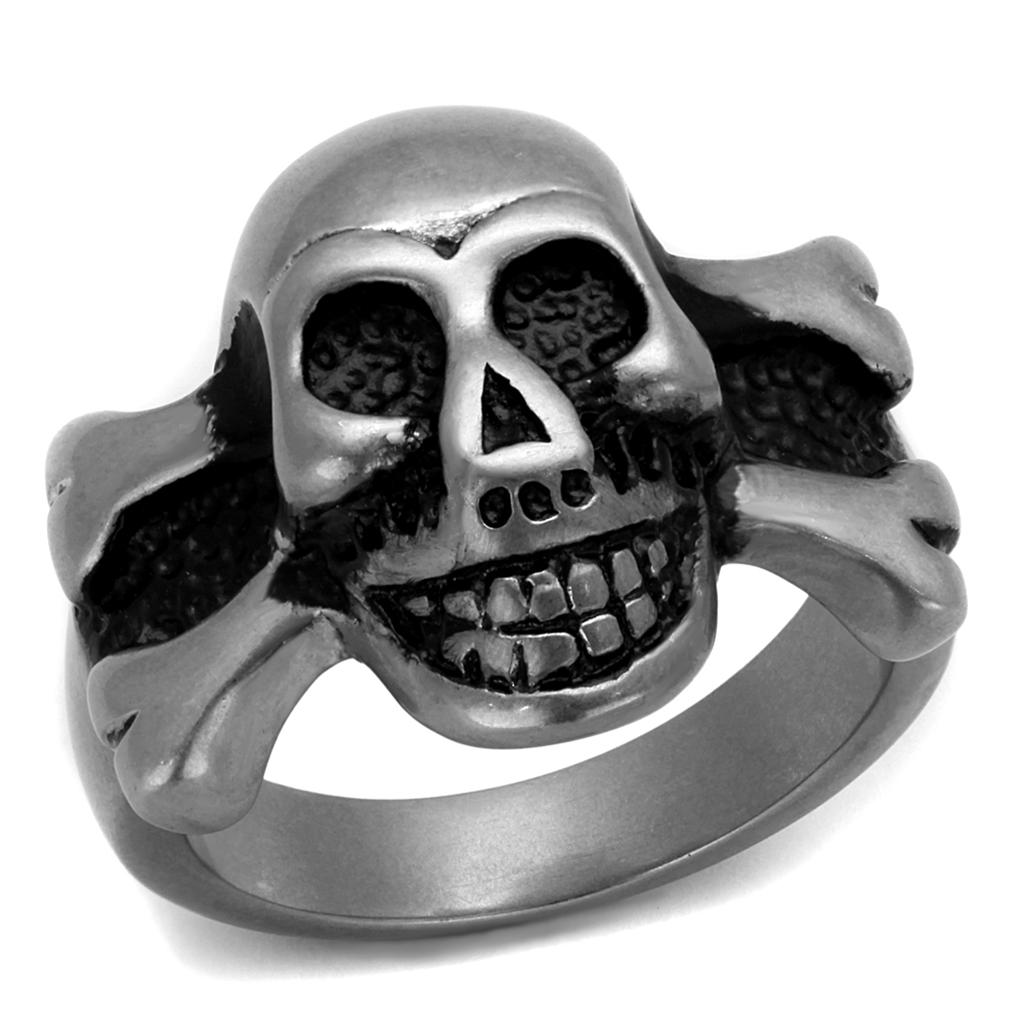 JCE2416 Antique Silver Stainless Steel Ring with Epoxy  in Jet