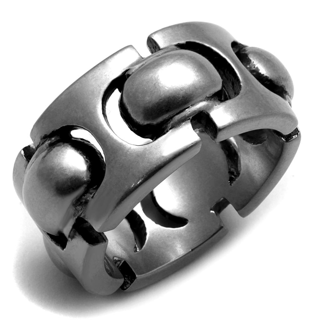 JCE2421 Antique Silver Stainless Steel Ring with Epoxy in Jet