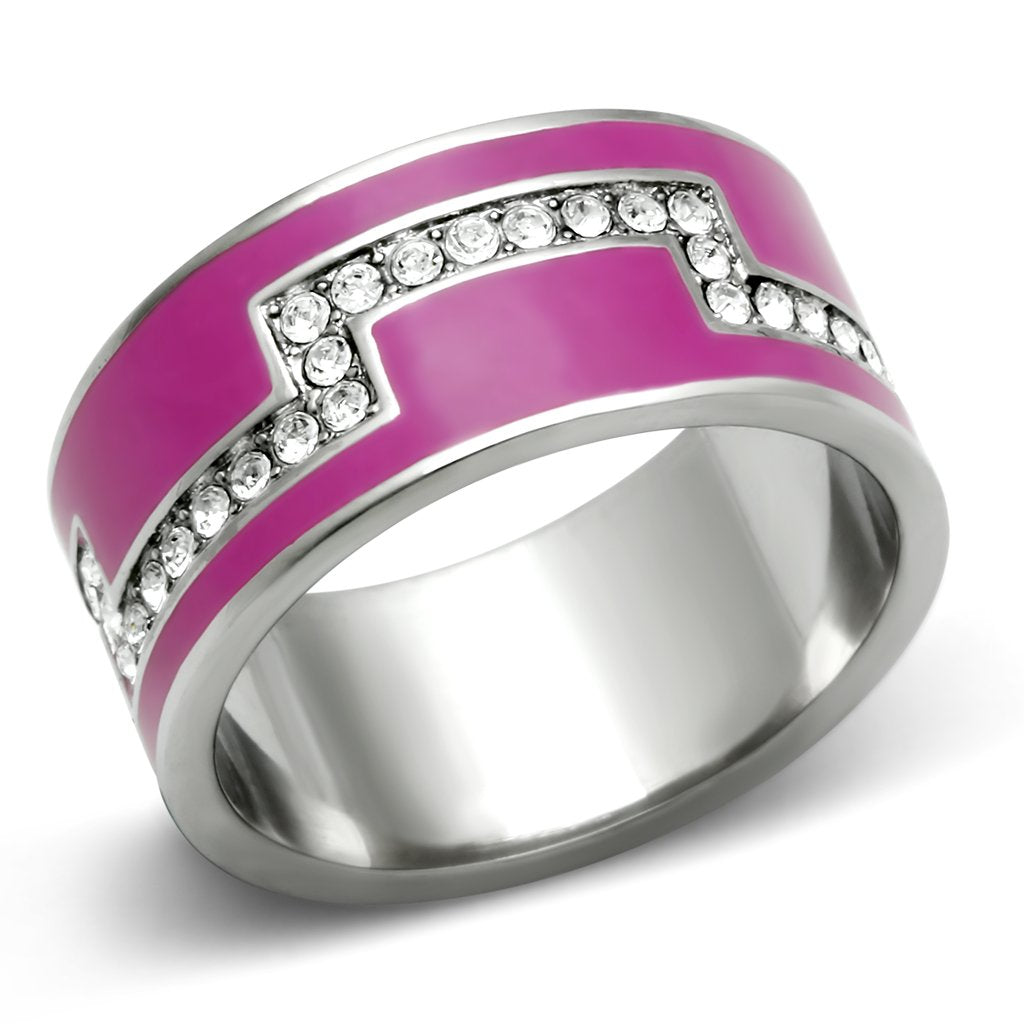 JCE244 High polished (no plating) Stainless Steel Ring with Top Grade Crystal in Clear