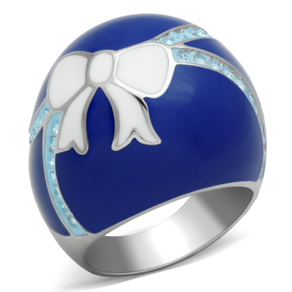 JCE245 High polished (no plating) Stainless Steel Ring with Top Grade Crystal in Sea Blue