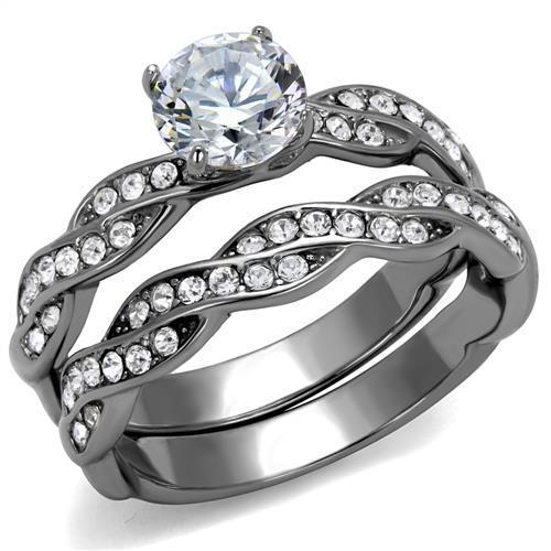 JCE2475 High polished (no plating) Stainless Steel Ring with AAA Grade CZ in Clear