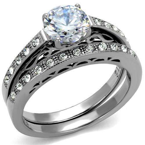 JCE2477 High polished (no plating) Stainless Steel Ring with AAA Grade CZ in Clear