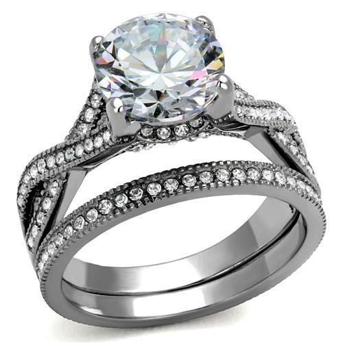 JCE2478 High polished (no plating) Stainless Steel Ring with AAA Grade CZ in Clear