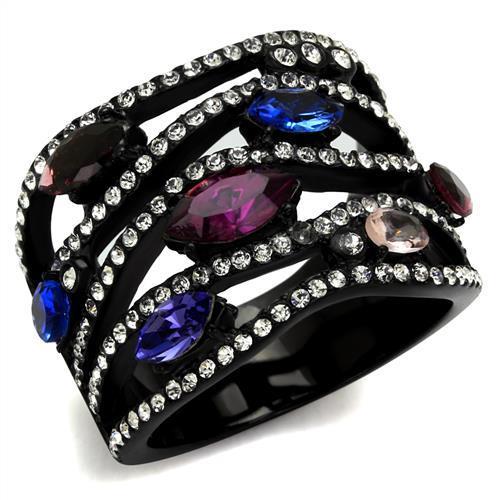 JCE2480 IP Black(Ion Plating) Stainless Steel Ring with Top Grade Crystal in Multi Color