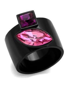 JCE2484 IP Black(Ion Plating) Stainless Steel Ring with Top Grade Crystal in Rose
