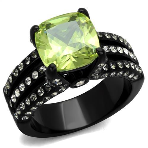 JCE2491 IP Black(Ion Plating) Stainless Steel Ring with AAA Grade CZ in Apple Green color