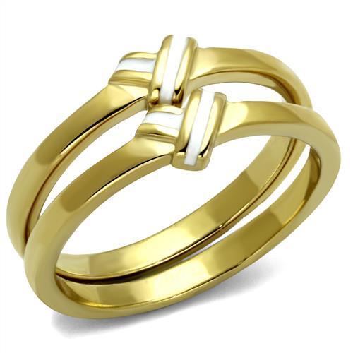JCE2494 IP Gold(Ion Plating) Stainless Steel Ring with Epoxy in White