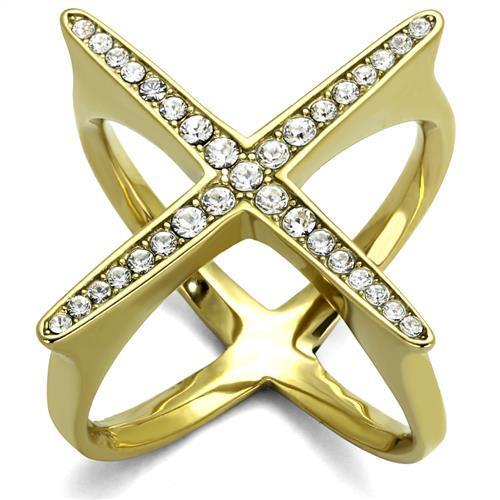 JCE2497 IP Gold(Ion Plating) Stainless Steel Ring with Top Grade Crystal in Clear