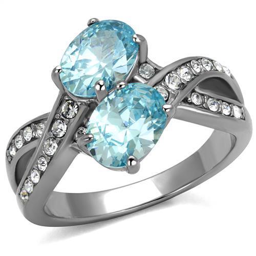 JCE2501 High polished (no plating) Stainless Steel Ring with AAA Grade CZ in Sea Blue