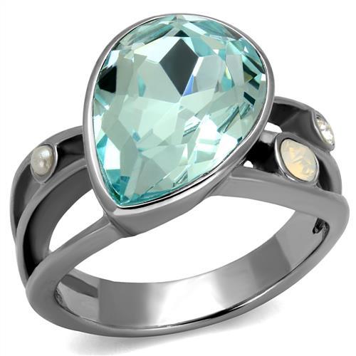 JCE2502 High polished (no plating) Stainless Steel Ring with Top Grade Crystal in Sea Blue