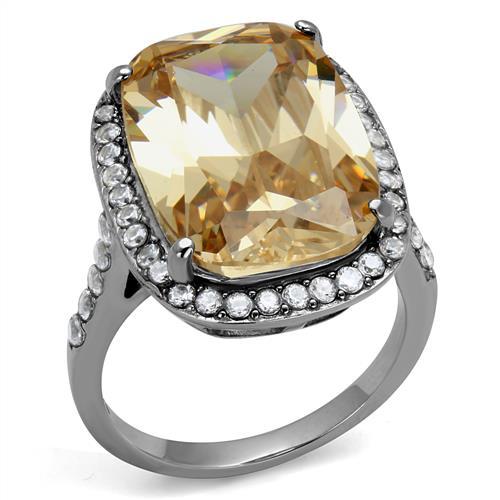 JCE2503 High polished (no plating) Stainless Steel Ring with AAA Grade CZ in Champagne