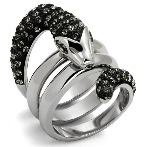 JCE2511 Two-Tone IP Black (Ion Plating) Stainless Steel Ring with Top Grade Crystal in Black Diamond