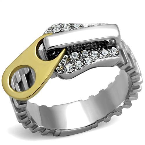 JCE2520 Two-Tone IP Gold (Ion Plating) Stainless Steel Ring with Top Grade Crystal in Clear