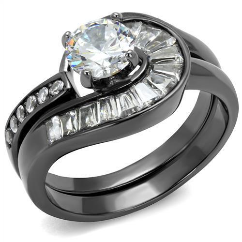 JCE2546 IP Light Black (IP Gun) Stainless Steel Ring with AAA Grade CZ in Clear