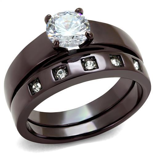 JCE2547 IP Dark Brown (IP coffee) Stainless Steel Ring with AAA Grade CZ in Clear