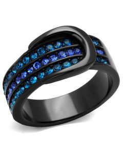 JCE2549 IP Black(Ion Plating) Stainless Steel Ring with Top Grade Crystal in Multi Color