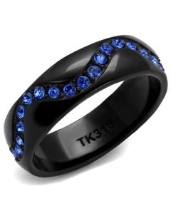 JCE2550 IP Black(Ion Plating) Stainless Steel Ring with Top Grade Crystal in Sapphire