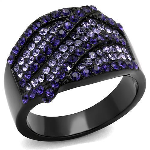 JCE2551 IP Black(Ion Plating) Stainless Steel Ring with Top Grade Crystal in Multi Color