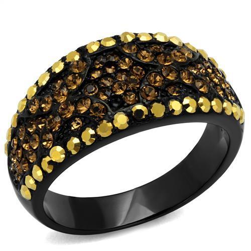 JCE2552 IP Black(Ion Plating) Stainless Steel Ring with Top Grade Crystal in Multi Color