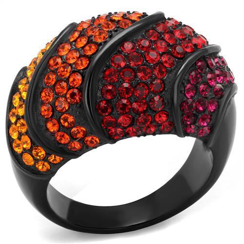 JCE2553 IP Black(Ion Plating) Stainless Steel Ring with Top Grade Crystal in Multi Color