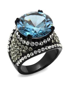 JCE2555 IP Black(Ion Plating) Stainless Steel Ring with AAA Grade CZ in London Blue