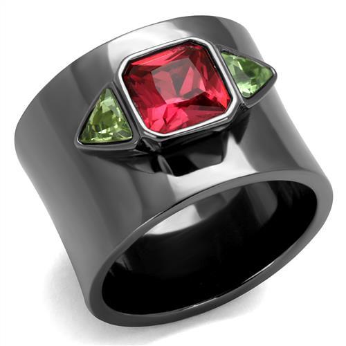 JCE2556 IP Light Black (IP Gun) Stainless Steel Ring with Synthetic Synthetic Glass in Multi Color
