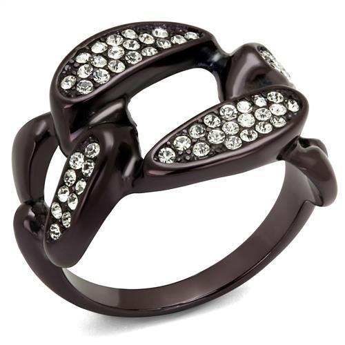 JCE2558 IP Dark Brown (IP coffee) Stainless Steel Ring with Top Grade Crystal in Clear