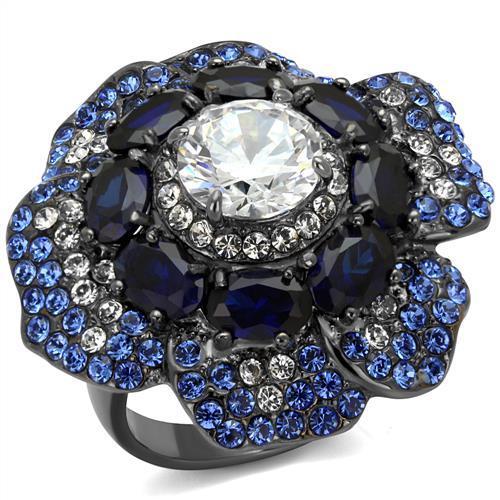 JCE2559 IP Light Black (IP Gun) Stainless Steel Ring with AAA Grade CZ in Clear