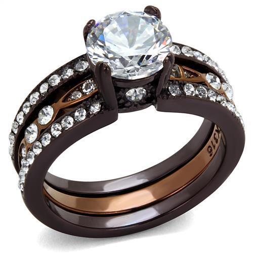 JCE2560 IP Dark Brown (IP coffee) & IP light Coffee Stainless Steel Ring with AAA Grade CZ in Clear