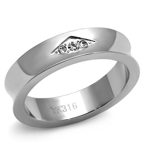 JCE2562 High polished (no plating) Stainless Steel Ring with Top Grade Crystal in Clear