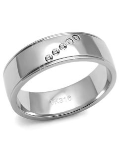 JCE2564 High polished (no plating) Stainless Steel Ring with Top Grade Crystal in Clear