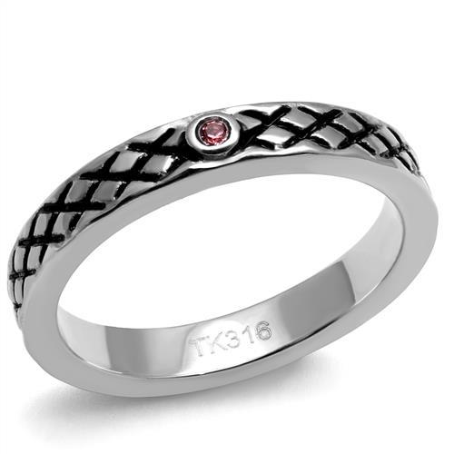 JCE2566 High polished (no plating) Stainless Steel Ring with Top Grade Crystal in Rose