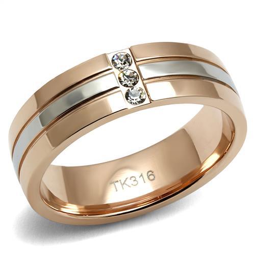 JCE2570 Two-Tone IP Rose Gold Stainless Steel Ring with Top Grade Crystal in Clear