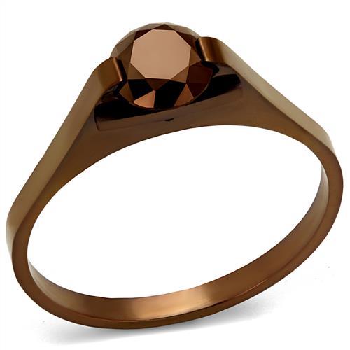 JCE2592 IP Coffee light Stainless Steel Ring with AAA Grade CZ in Light Coffee