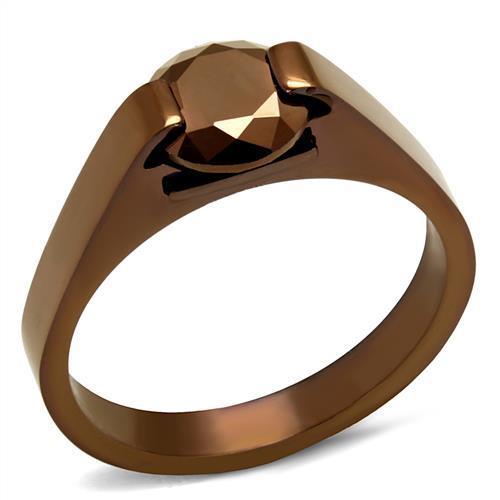 JCE2594 IP Coffee light Stainless Steel Ring with AAA Grade CZ in Light Coffee