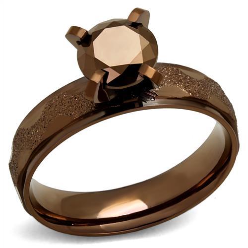 JCE2595 IP Coffee light Stainless Steel Ring with AAA Grade CZ in Light Coffee