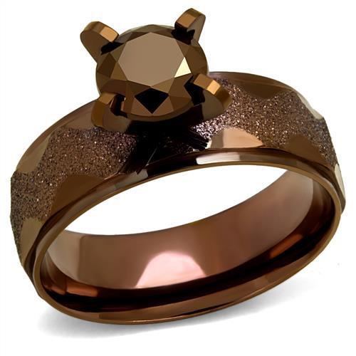 JCE2596 IP Coffee light Stainless Steel Ring with AAA Grade CZ in Light Coffee